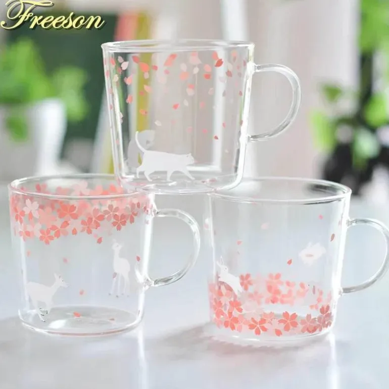 Sakura Glas Kaffeetasse Katze Hirsch Kaninchen Teetasse Maid Trinkgeschirr