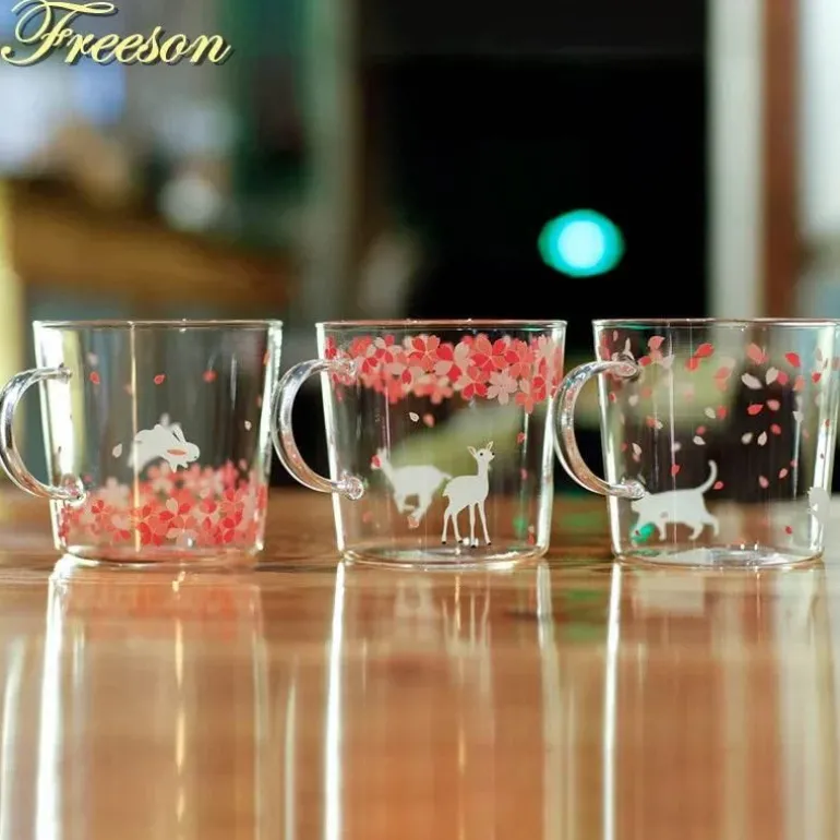 Sakura Glas Kaffeetasse Katze Hirsch Kaninchen Teetasse Maid Trinkgeschirr