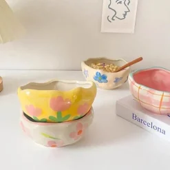 Salatschüssel-Set aus Keramik – 135 oz, schönes Unterglasur-Design