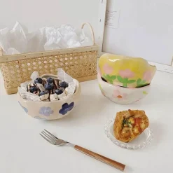 Salatschüssel-Set aus Keramik – 135 oz, schönes Unterglasur-Design