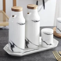 Salz- und Pfefferölflaschen-Set aus Keramik – Gewürzhalter für die Küche