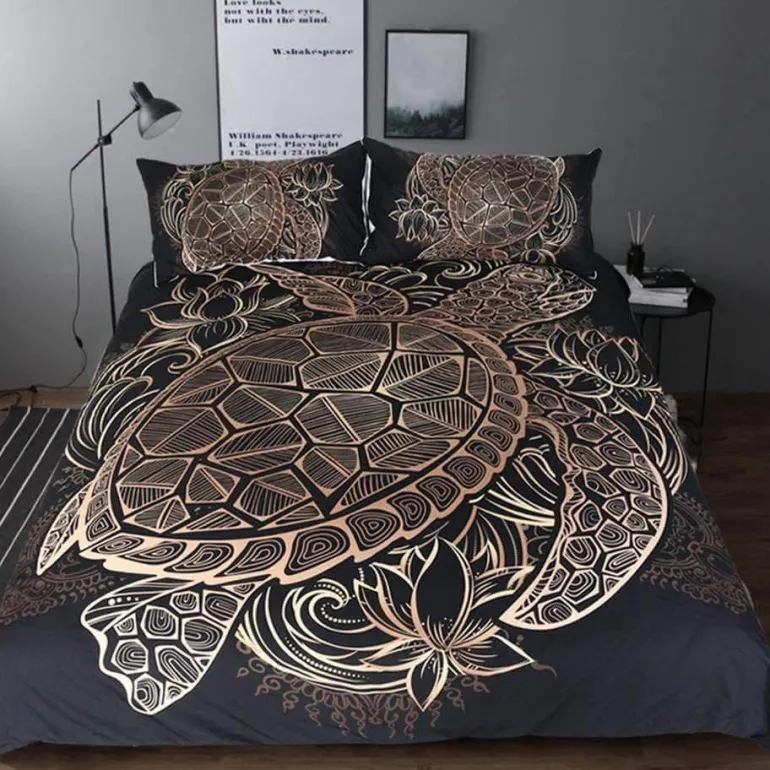 Schildkröten-Bettbezug-Set – Luxuriöse goldene Schildkrötenbettwäsche