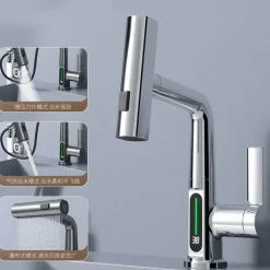 Schlanker moderner Wasserfall-Wasserhahn mit Temperaturanzeige