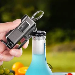 Schlüsselanhänger-Feuerzeug mit Flaschenöffner aus Metall – modernes, winddichtes Design