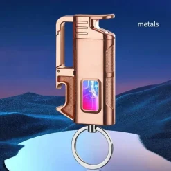 Schlüsselanhänger-Feuerzeug mit Flaschenöffner aus Metall – modernes, winddichtes Design