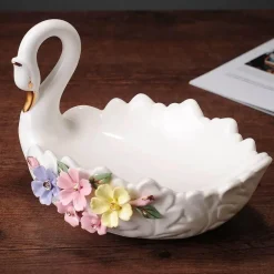 Schwanen-Tablett-Set aus Keramik – elegante Obstschale und Aschenbecher für die Heimdekoration