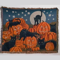 Schwarze Katzen-Strickdecke – Gemütliche Halloween-Überwurfdecke für Herbst und Winter