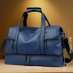 Schwarze Reisetasche aus PU – großes Fassungsvermögen, Nass-/Trockenfach, Reisetasche