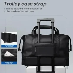 Schwarze Reisetasche aus PU – großes Fassungsvermögen, Nass-/Trockenfach, Reisetasche