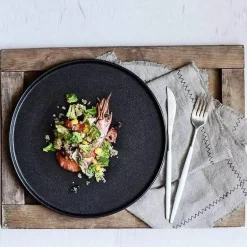 Schwarzer Keramik-Essteller – Steak-Salat-Mittagessentablett für Restaurantgeschirr