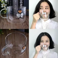 Süße Kaffeetasse aus Glas mit Katzenmotiv