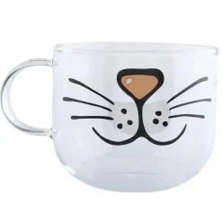 Süße Kaffeetasse aus Glas mit Katzenmotiv