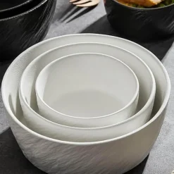 Servierschüssel aus mattierter Keramik – Schale mit gerader Kante und Steinstruktur