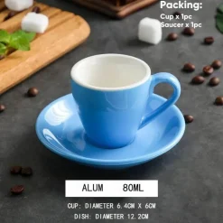 Set aus Espressotasse und Untertasse aus Keramik – 80 ml Kaffee-/Teetasse aus Porzellan