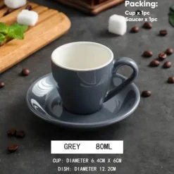 Set aus Espressotasse und Untertasse aus Keramik – 80 ml Kaffee-/Teetasse aus Porzellan