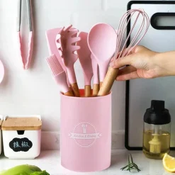 Silikon-Kochutensilien-Set – Küchenutensilien mit Holzgriff