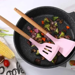 Silikon-Kochutensilien-Set – Küchenutensilien mit Holzgriff