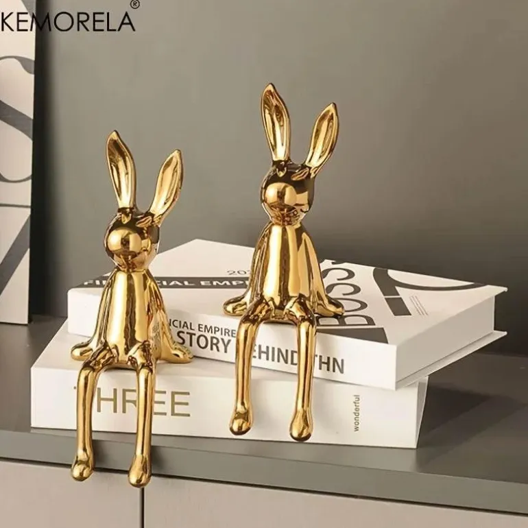 Sitzendes Kaninchen-Ornament aus Keramik – luxuriöser Wohndekor-Akzent