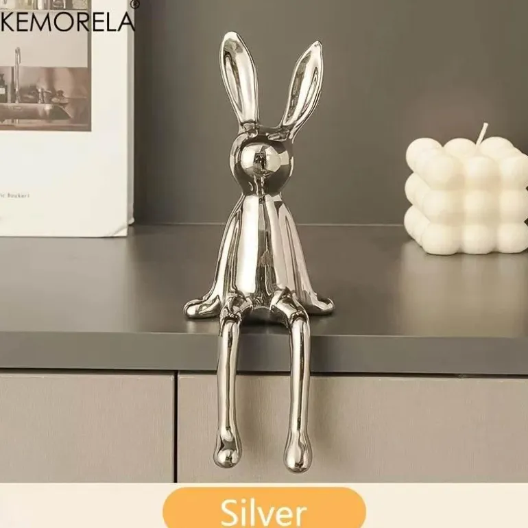 Sitzendes Kaninchen-Ornament aus Keramik – luxuriöser Wohndekor-Akzent