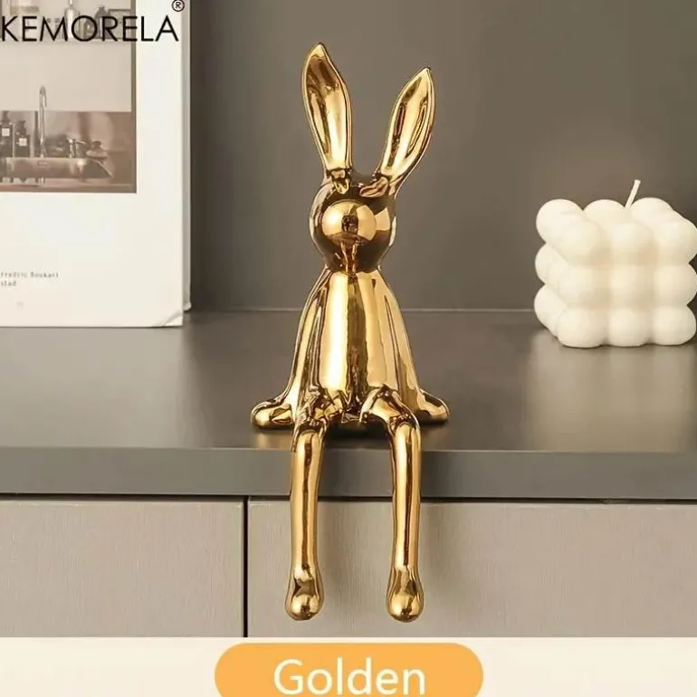 Sitzendes Kaninchen-Ornament aus Keramik – luxuriöser Wohndekor-Akzent