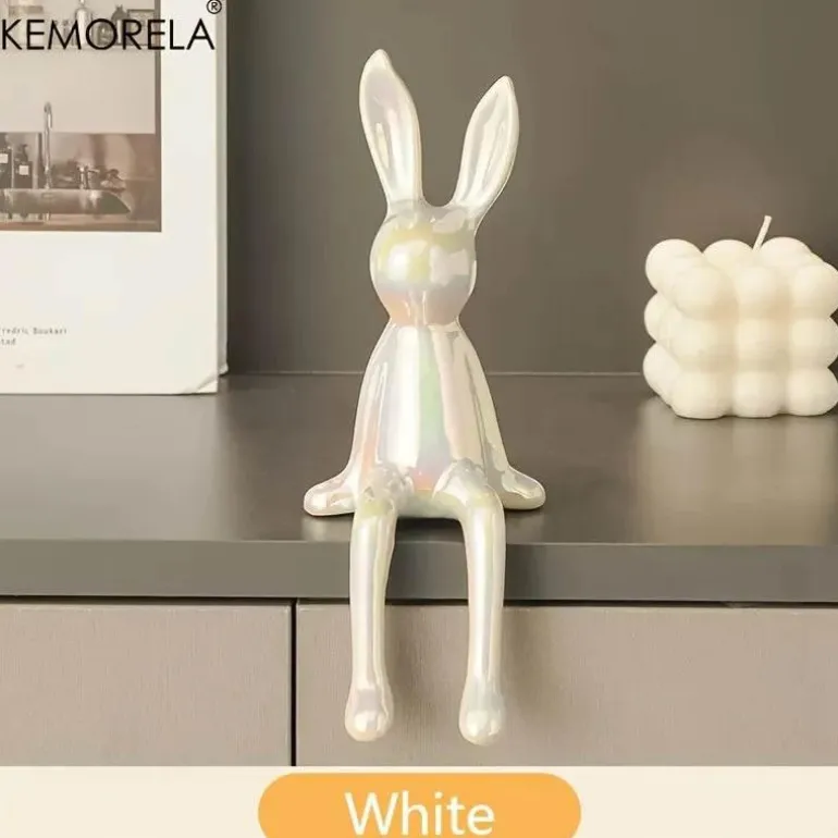 Sitzendes Kaninchen-Ornament aus Keramik – luxuriöser Wohndekor-Akzent