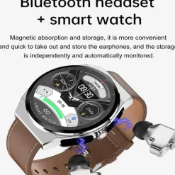 Smartwatch mit Bluetooth-Kopfhörern – klassisches Lederdesign