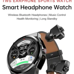 Smartwatch mit Bluetooth-Kopfhörern – klassisches Lederdesign