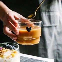 Smiley-Herz-Glasbecher-Set – 300 ml, Trinkgeschirr für Tee und Kaffee