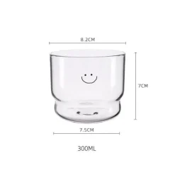 Smiley-Herz-Glasbecher-Set – 300 ml, Trinkgeschirr für Tee und Kaffee