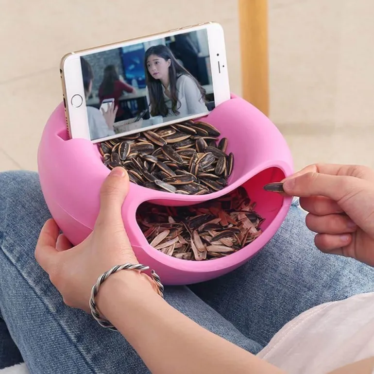 Snackschale mit Telefonhalter – Snacktablett für Filme und Spiele