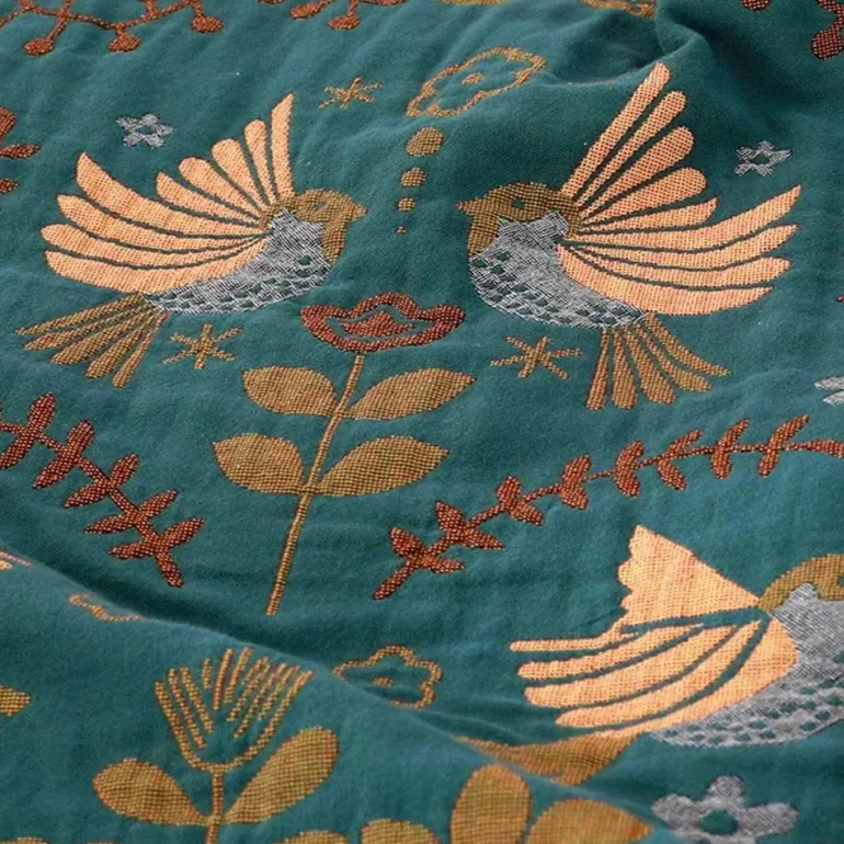 Sofabezug aus Baumwollgaze mit Vogel-Jacquardmuster – rutschfeste Ganzjahresdecke