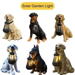 Solar-Hundestatue-Lampe - Outdoor-Kunstharz-Lichtdekor