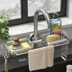 Space Aluminium Spülbecken-Abflussregal – Stilvoller Wasserhahn-Organizer für Küche und Bad