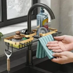 Space Aluminium Spülbecken-Abflussregal – Stilvoller Wasserhahn-Organizer für Küche und Bad