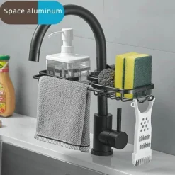 Space Aluminium Spülbecken-Abflussregal – Stilvoller Wasserhahn-Organizer für Küche und Bad