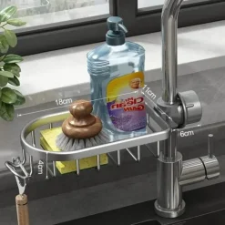 Space Aluminium Spülbecken-Abflussregal – Stilvoller Wasserhahn-Organizer für Küche und Bad