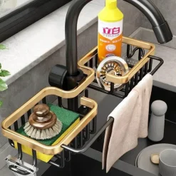 Space Aluminium Spülbecken-Abflussregal – Stilvoller Wasserhahn-Organizer für Küche und Bad