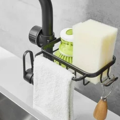 Space Aluminium Spülbecken-Abflussregal – Stilvoller Wasserhahn-Organizer für Küche und Bad