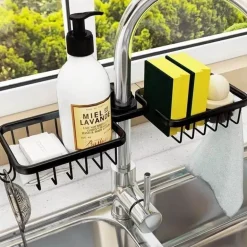 Space Aluminium Spülbecken-Abflussregal – Stilvoller Wasserhahn-Organizer für Küche und Bad