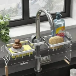 Space Aluminium Spülbecken-Abflussregal – Stilvoller Wasserhahn-Organizer für Küche und Bad