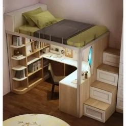 Space-Saving Bunk Bed with Modern Study Desk