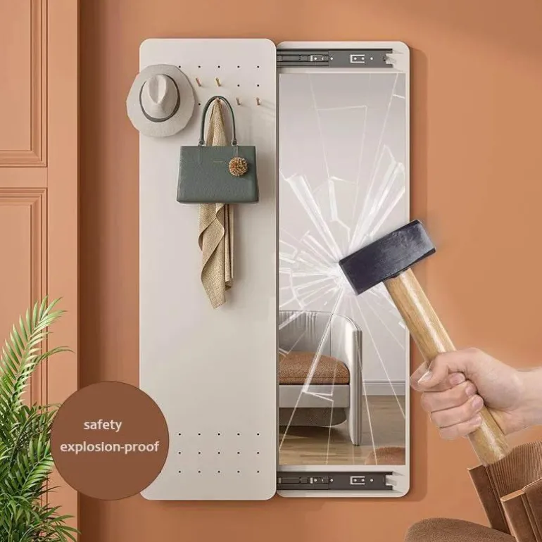 Space-Saving Hallway Mirror with Hooks - Stylish Dressing Mirror