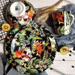 Spanisches Blumen-Porzellan-Geschirrset - Teller, Schüsseln, Tassen, Dessertteller