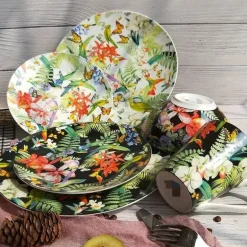 Spanisches Blumen-Porzellan-Geschirrset - Teller, Schüsseln, Tassen, Dessertteller