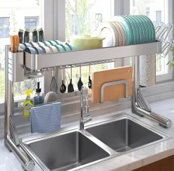 Spülbecken-Organizer aus Edelstahl – Geschirrständer für die Arbeitsplatte