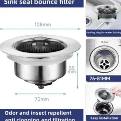 Spülbeckensieb aus Edelstahl – Geruchskontroll-Abflussschutz