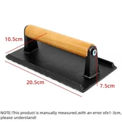 Steakpresse aus Gusseisen – rechteckige Fleischpresse mit Holzgriff