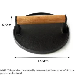 Steakpresse aus Gusseisen für perfektes Grillen – BBQ-Tool mit Holzgriff