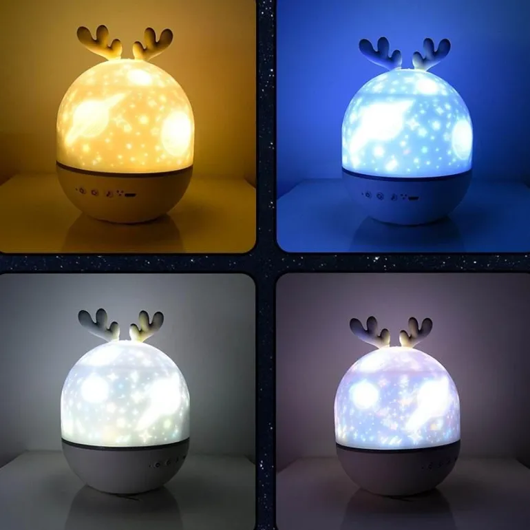 Sternenprojektor-Nachtlampe – rotierendes Hirsch-Musiklicht für Kinder