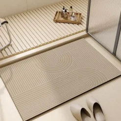 Striped Diatom Bath Mat - Absorbent Non-Slip Bathroom Rug